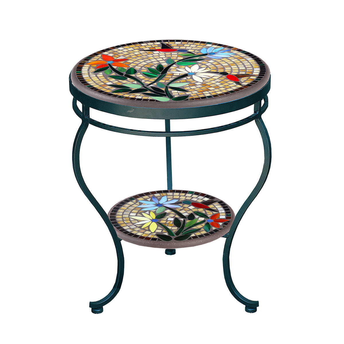 Caramel Hummingbird Mosaic Side Table - Tiered-Iron Accents