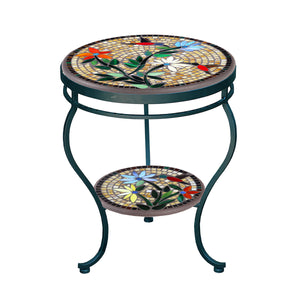 Caramel Hummingbird Mosaic Side Table - Tiered-Iron Accents