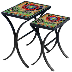Dahlia Mosaic Nesting Tables-Iron Accents