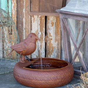Little Bird Folk Art Fountain-Iron Accents