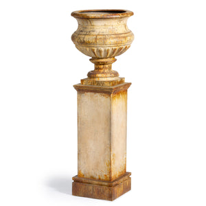 Metal Portico Urn w/ Pedestal-Iron Accents