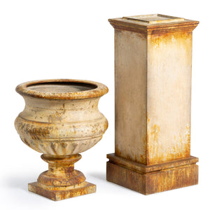 Metal Portico Urn w/ Pedestal-Iron Accents