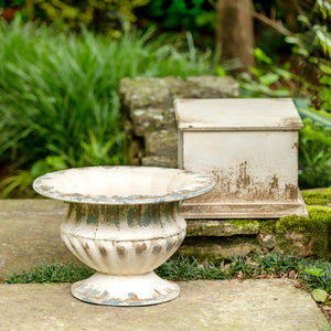 Metal Urn and Pedestal-Iron Accents