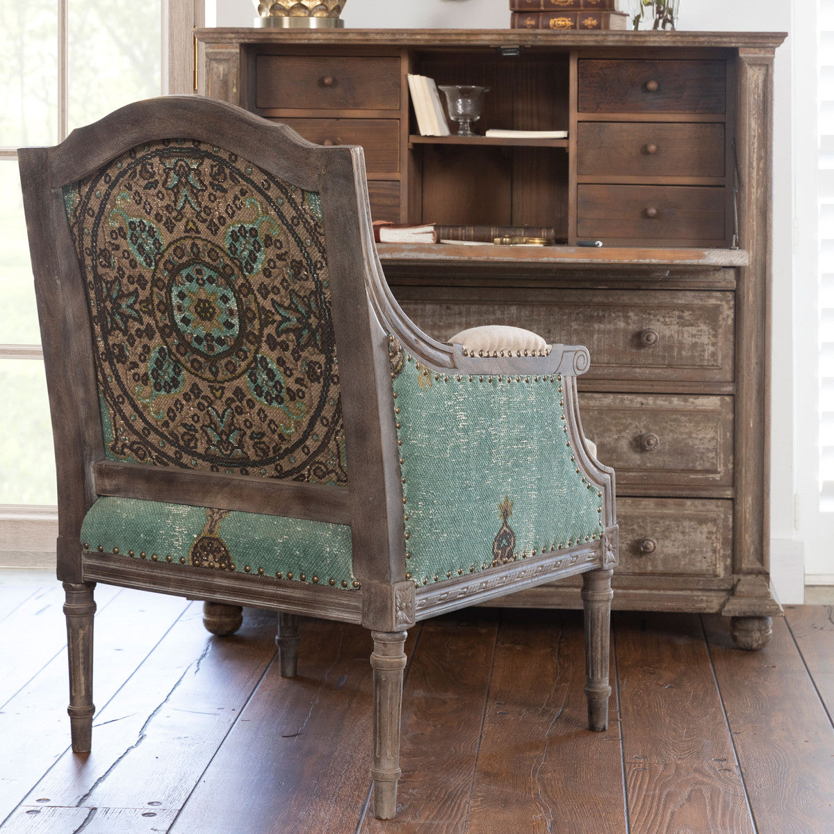 Simone Upholstered Arm Chair-Iron Accents