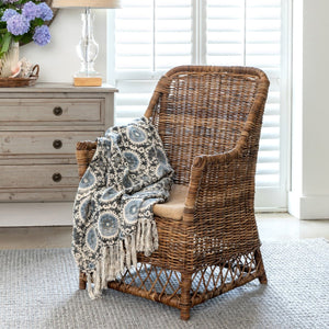 Aged Wicker Terrace Chair-Iron Accents