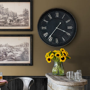 Aged Metal Bank Clock-Iron Accents