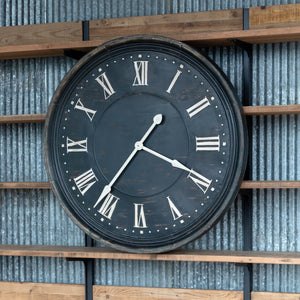Aged Metal Bank Clock-Iron Accents