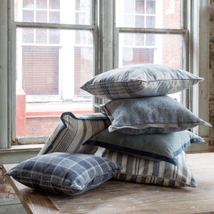 Farmhouse Blue Plaid Pillow-Iron Accents