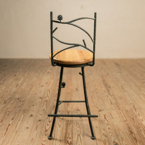 Pine Wrought Iron Stool