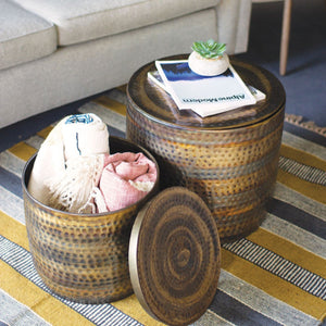 Hammered Metal Storage Tables
