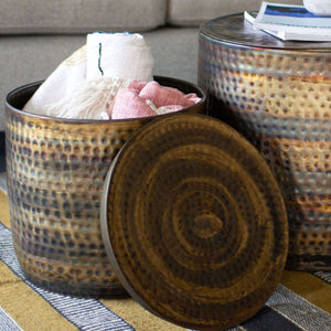 Hammered Metal Storage Tables