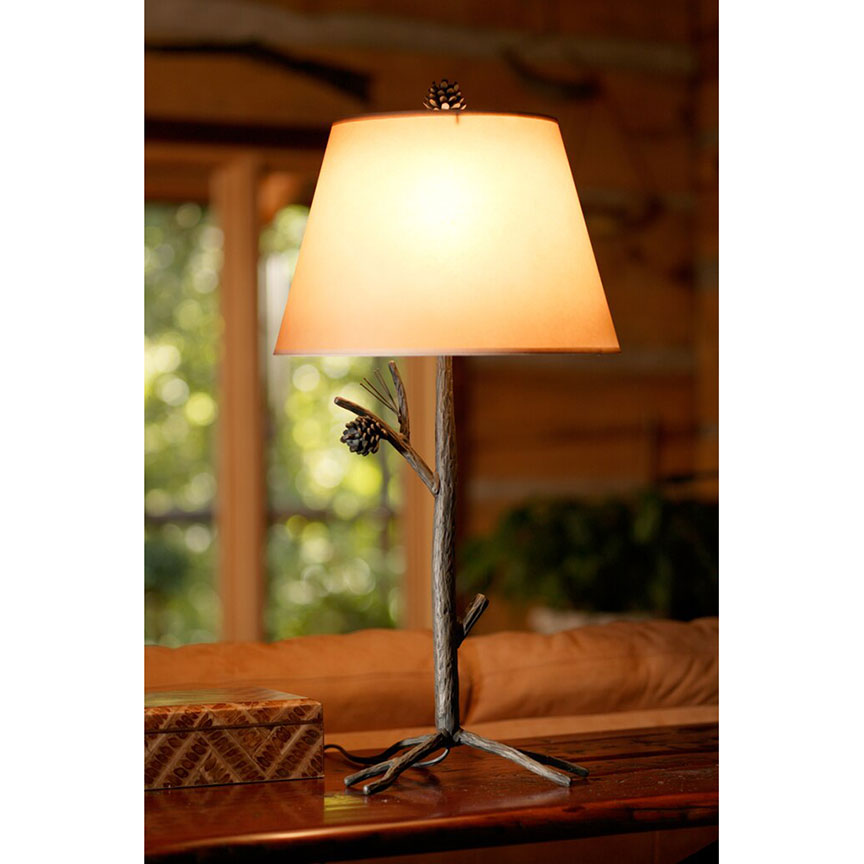 Pine Forged Iron Table Lamp-Iron Accents
