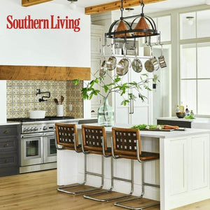 Oval Copper Lighted Pot Rack-Iron Accents