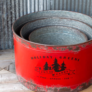 Antique Red Metal Tree Pots-Iron Accents