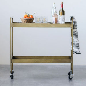Antiqued Brass Bar Cart-Iron Accents