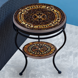 Mahogany Atlas Mosaic Side Table - Tiered-Iron Accents