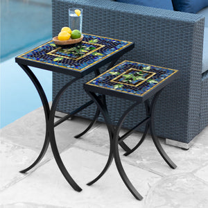 Lake Como Mosaic Nesting Tables-Iron Accents