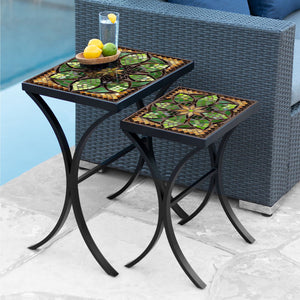 Arenal Mosaic Nesting Tables-Iron Accents