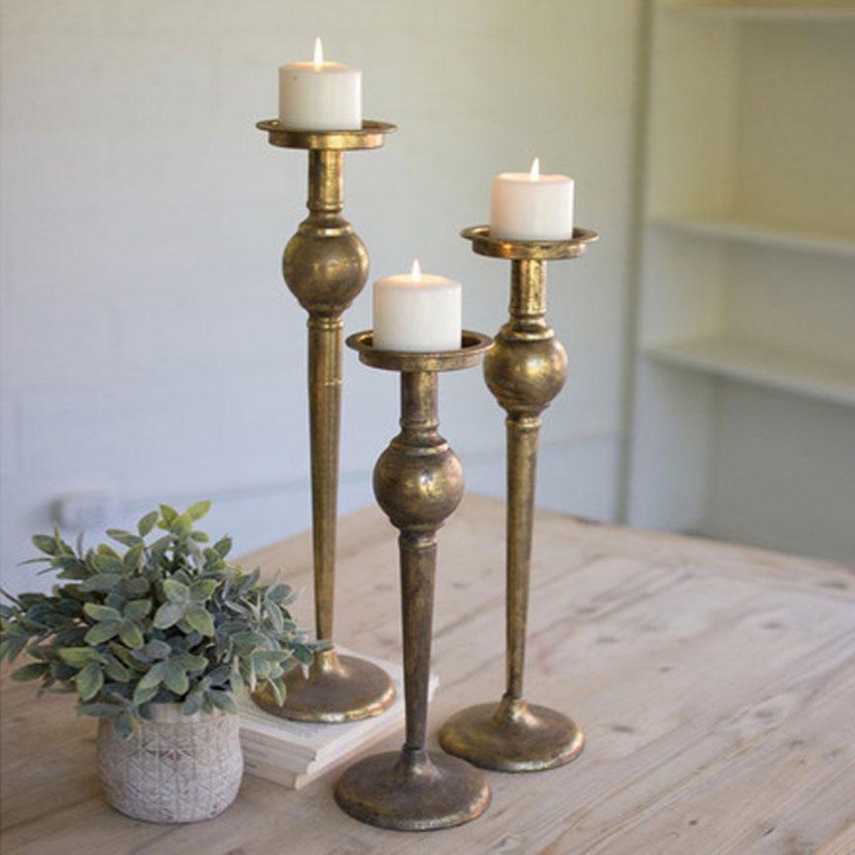 Brass Candle Holders (Set-3)-Lighting | Iron Accents