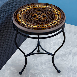 Mahogany Atlas Mosaic Side Table-Iron Accents