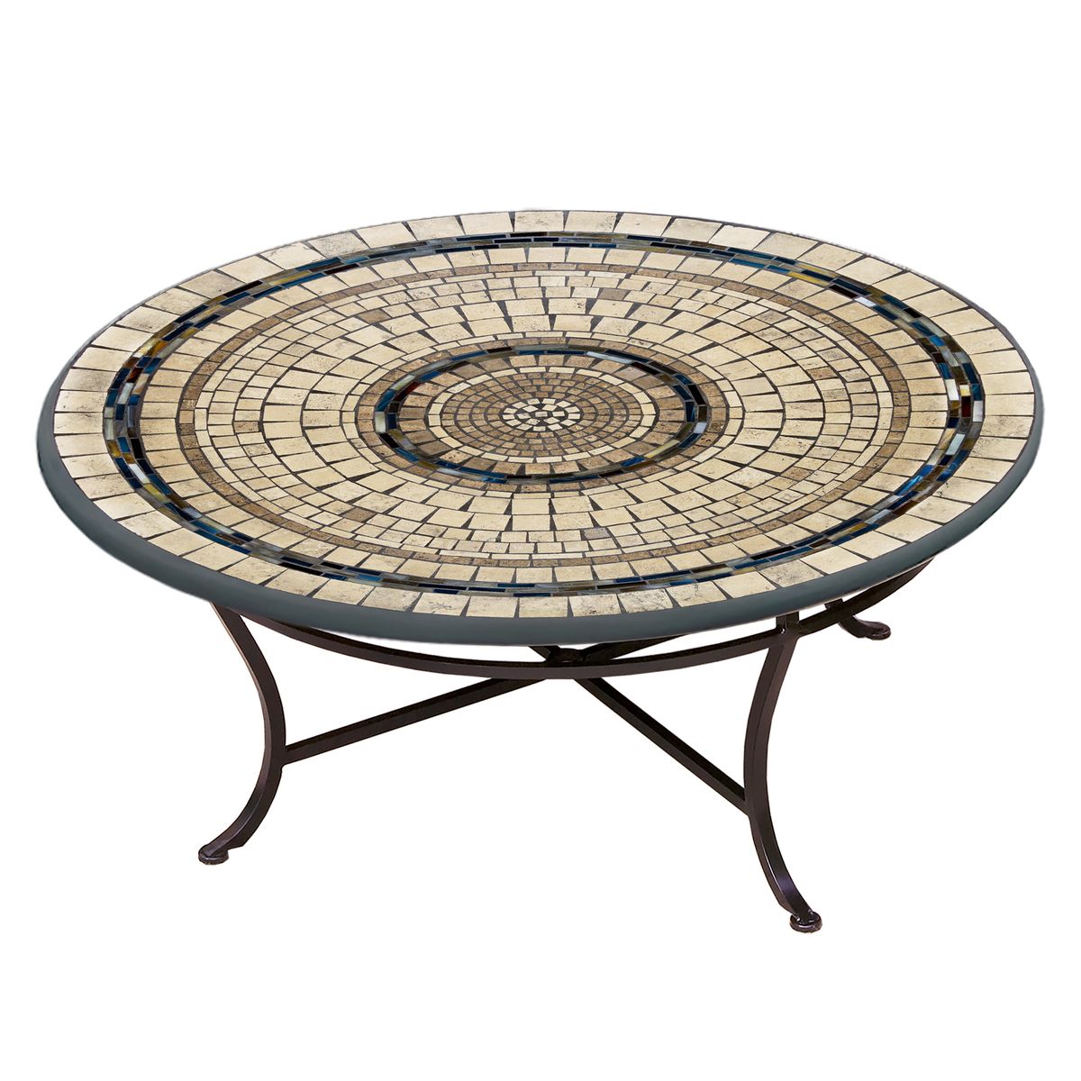 Slate Stone Mosaic Coffee Table-Iron Accents