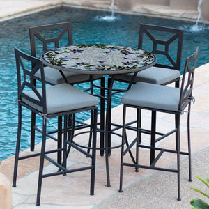 Royal Hummingbird Mosaic High Dining Table-Iron Accents