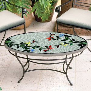 Hummingbird Mosaic Coffee Table - Oval-Iron Accents