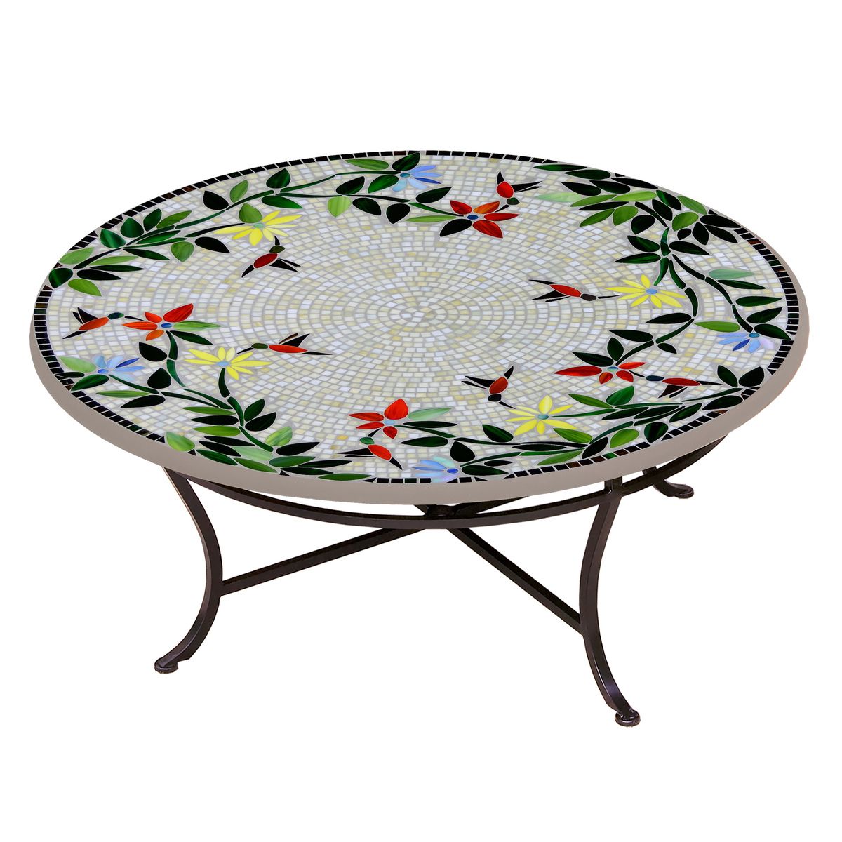 Hummingbird Mosaic Coffee Table-Iron Accents