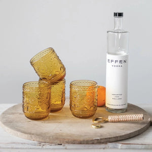 Golden Amber Embossed Tumbler Set