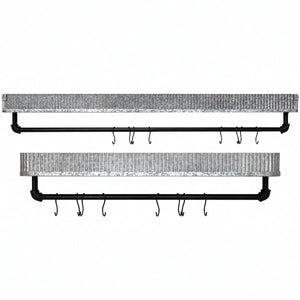 Galvanized Wall Shelves w/Hooks