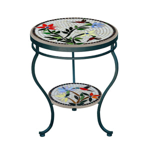 Hummingbird Mosaic Side Table - Tiered-Iron Accents