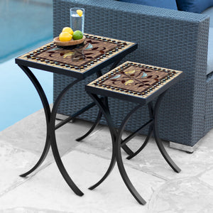 Provence Mosaic Nesting Tables-Iron Accents