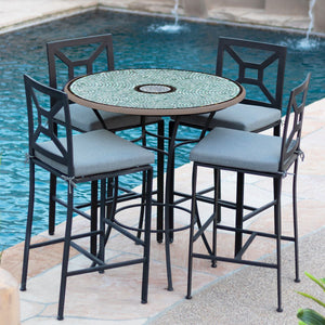 Jade Glass Mosaic High Dining Table-Iron Accents