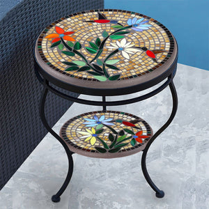 Caramel Hummingbird Mosaic Side Table - Tiered-Iron Accents