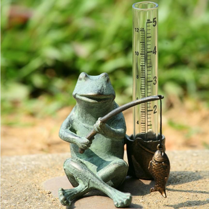 Frog Fisherman Rain Gauge-Garden | Iron Accents