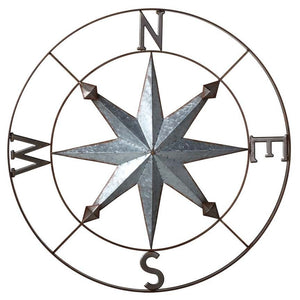 Galvanized Compass Plaque-Iron Accents