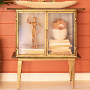 Lotus antique brass metal cabinet with glass doors