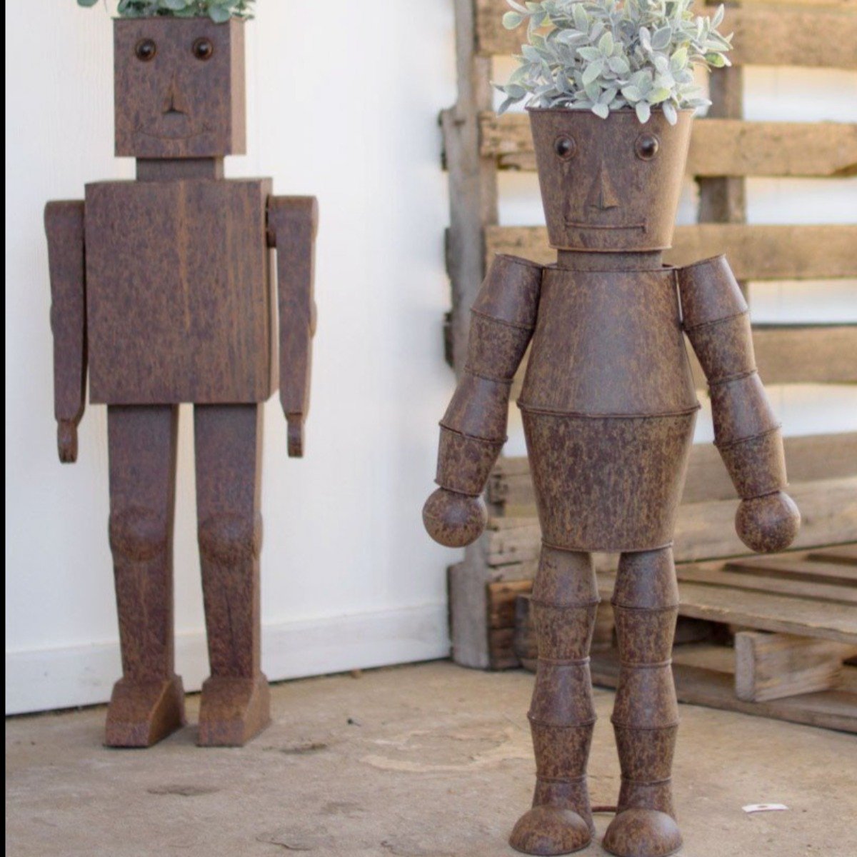 Metal Robot Planters (Set-2)-Garden | Iron Accents