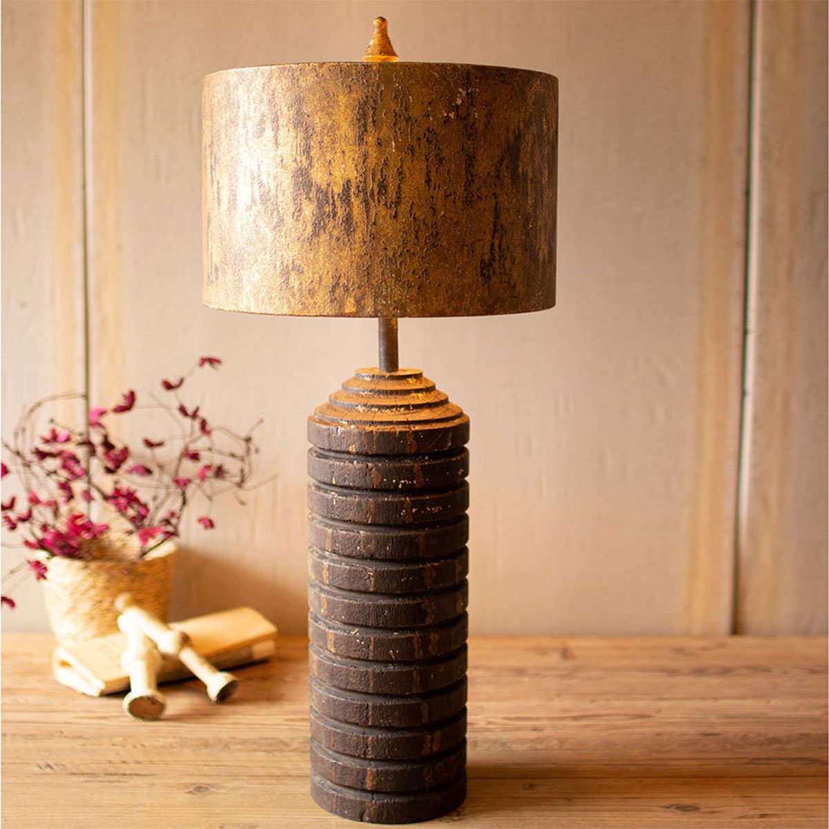 Metal & Wood Table Lamp-Lighting | Iron Accents