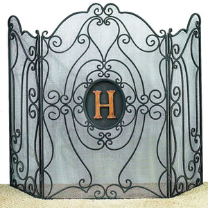 Monogram Fire Screen-Iron Accents