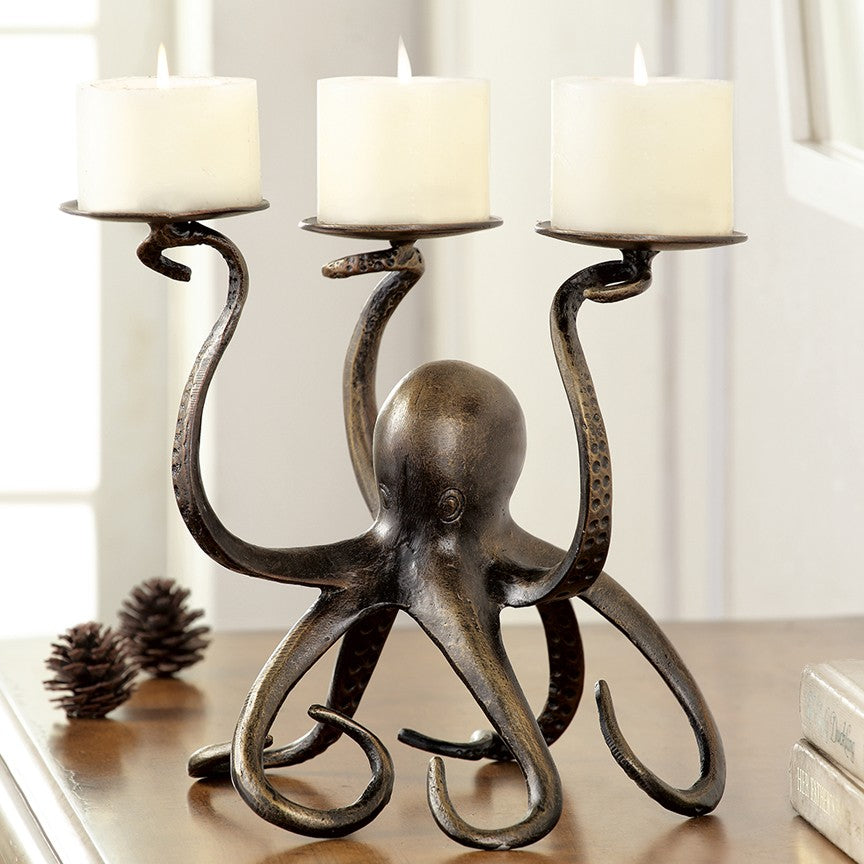 Octopus Pillar Trio Candleholder-Iron Accents