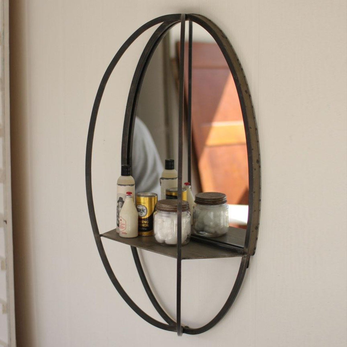 Oval Mirror w/ Wall Shelf-Wall | Iron Accents