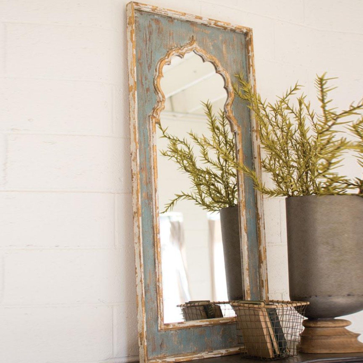 Painted Wooden Mirror-Wall | Iron Accents
