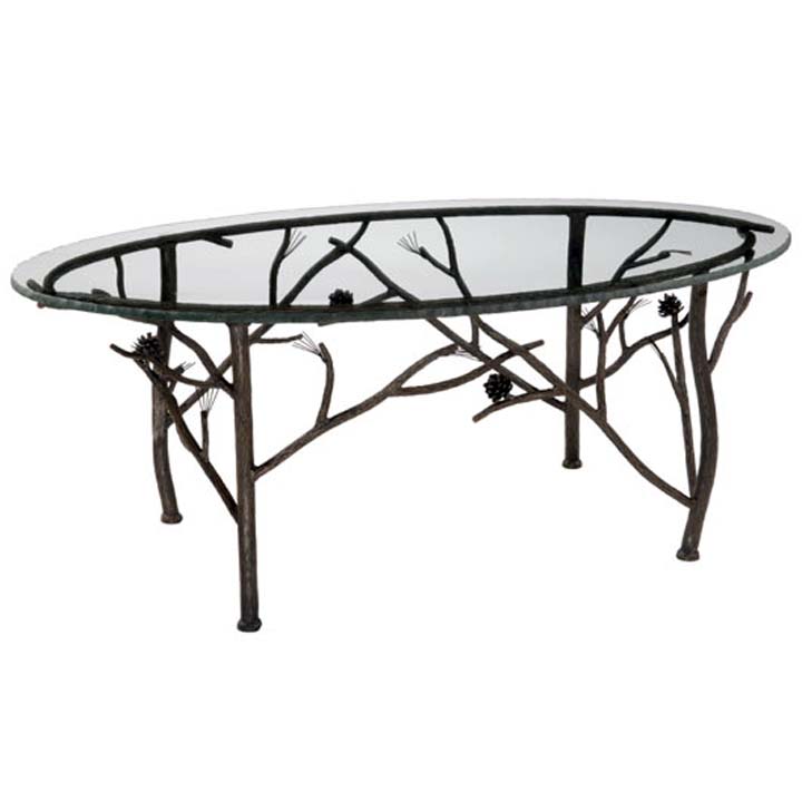 Pine Oval Coffee Table-Iron Accents