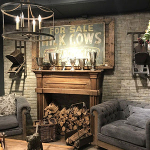 Reclaimed Wood Fireplace Mantle-Iron Accents