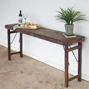 Rustic reclaimed wood folding console table