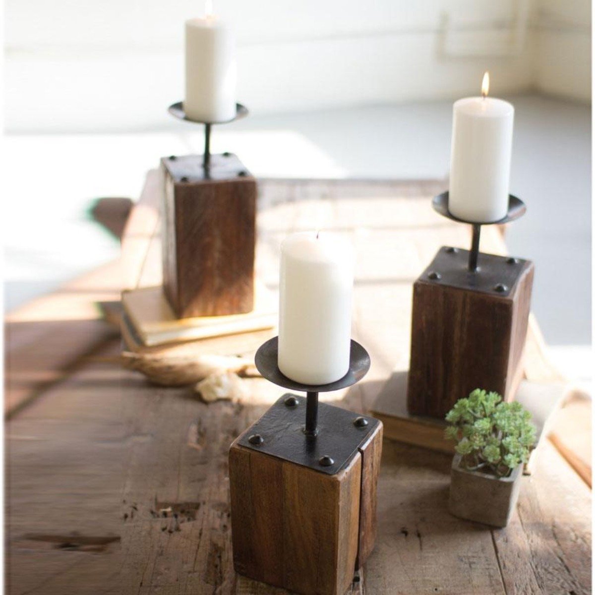 Recycled Candle Holders (Set-3)-Lighting | Iron Accents