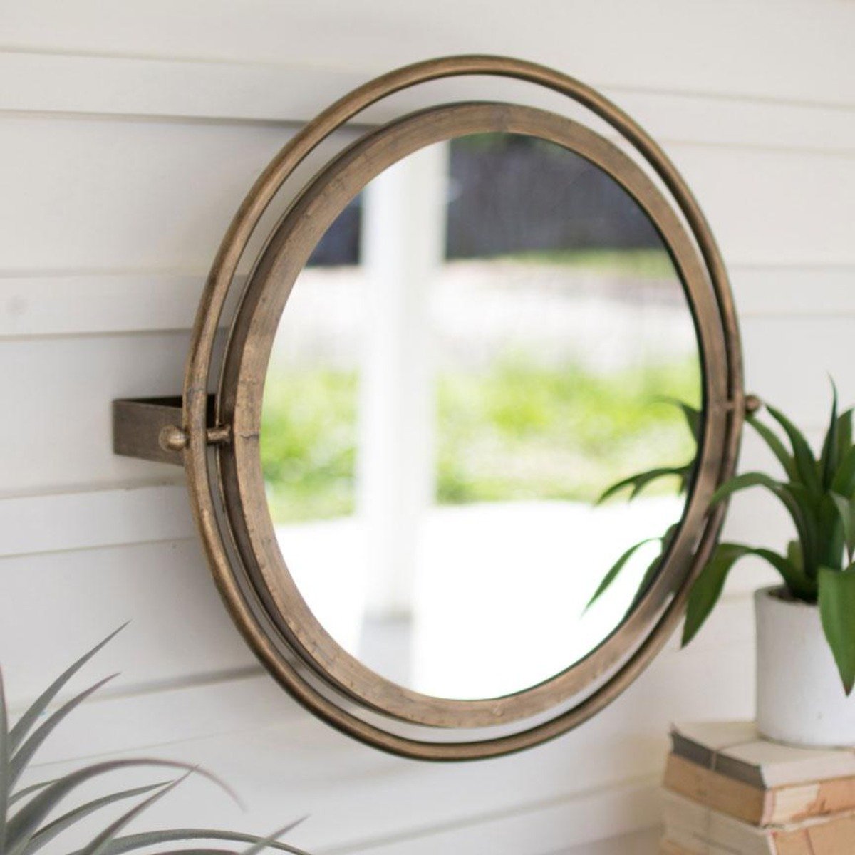 Round Adjustable Wall Mirror-Wall | Iron Accents