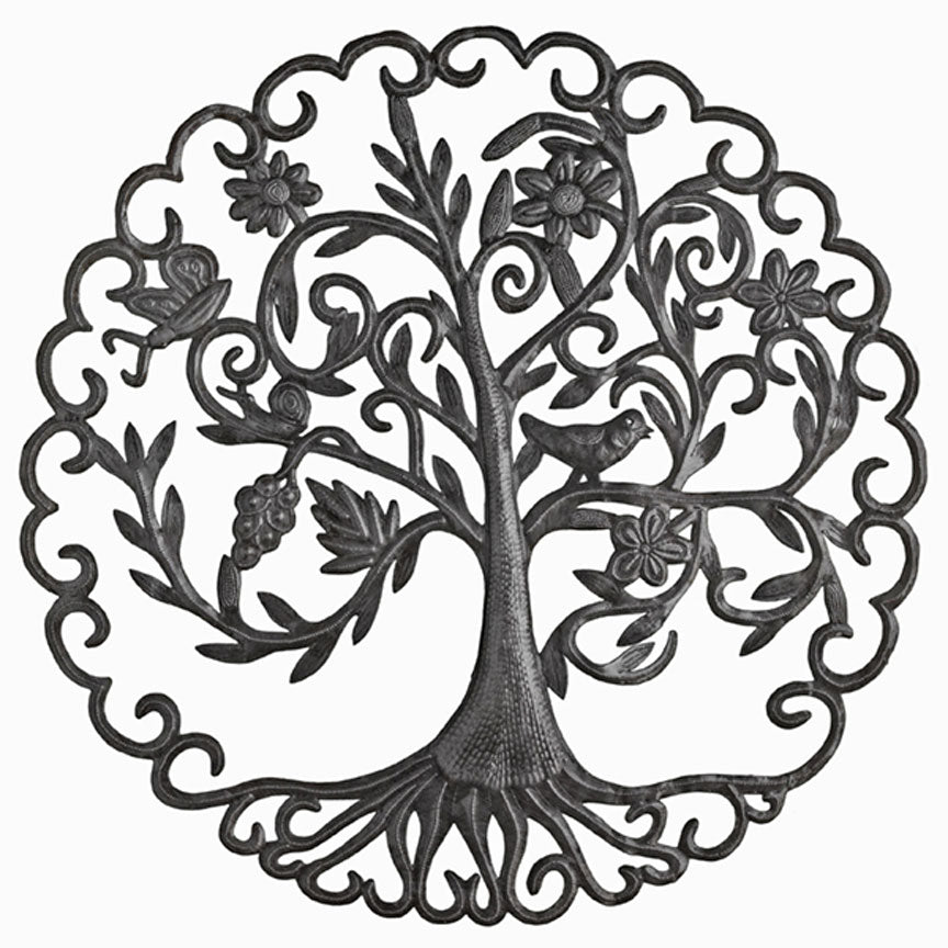 Scallop Metal Tree Plaque-Iron Accents