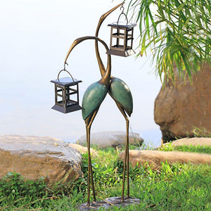 Stylized Crane LED Lanterns-Garden | Iron Accents